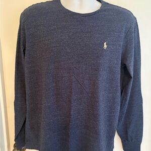 Polo by Ralph Lauren Men's Navy Heathered Long Sleeve Crew Neck Jersey Shirt